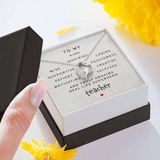 Teacher Necklace, To My Amazing Superhero Teacher “ Forever Love Necklace Rakva