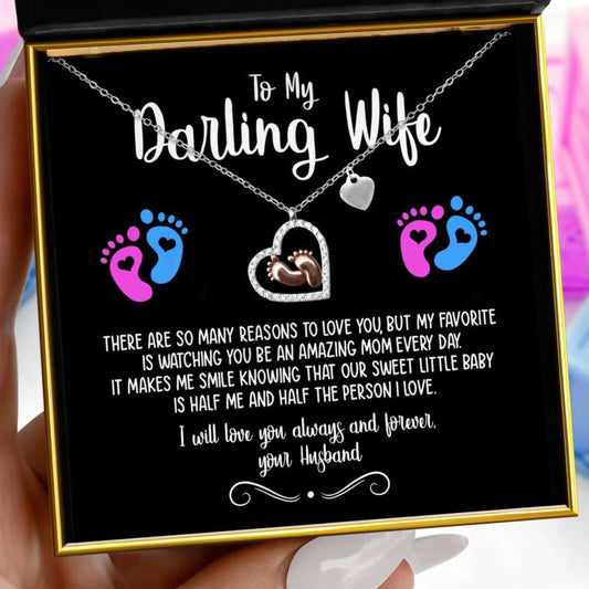 To My Darling Wife, An Amazing Mom - Baby Feet Heart Necklace Gift Set Rakva