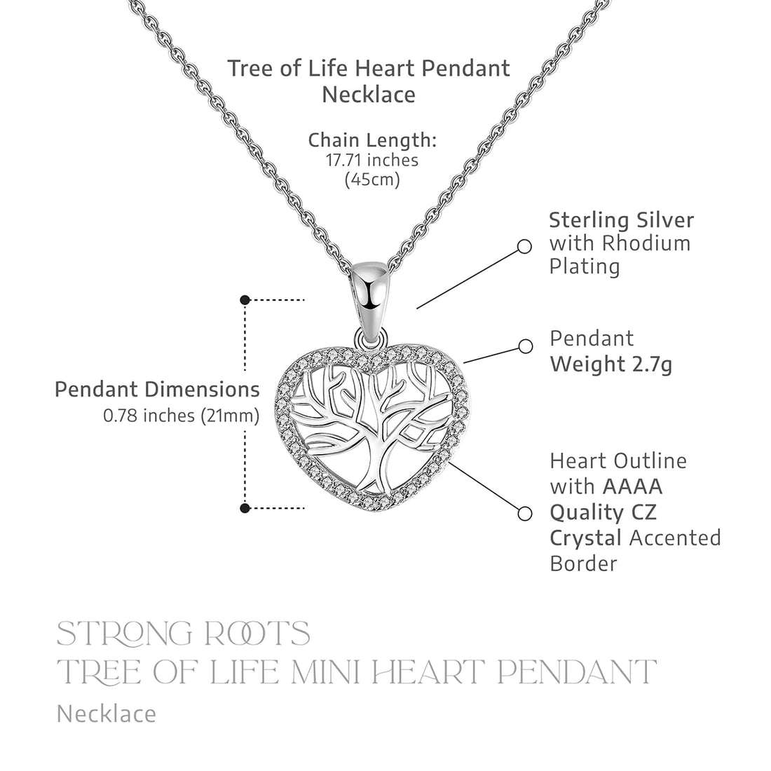 Tree of Life Mini Heart Necklace - Pure Silver Pendant Set For Self Rakva