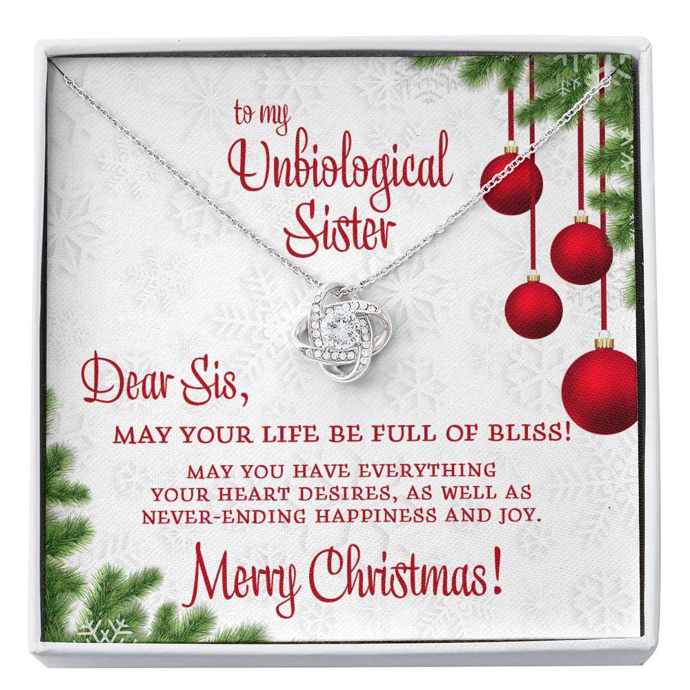 Unbiological Sister Necklace, Unbiological Sis Christmas Gift Love Knot Necklace Gifts for Sister Rakva