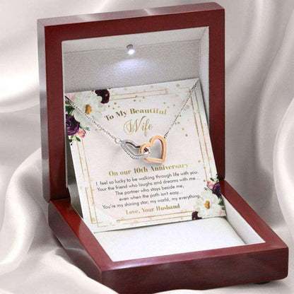 Wife Necklace, 10Th Anniversary Necklace Gift From Husband To Wife, Romantic Necklace Present For 10 Years Married For Karwa Chauth Rakva