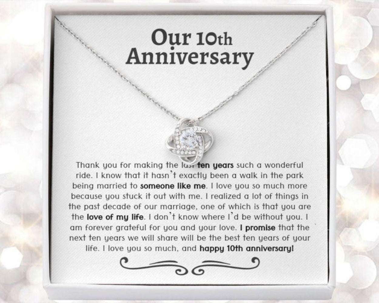 Wife Necklace, 10Th Wedding Anniversary Necklace Gift, Ten Year Anniversary, Gift For Wife For Karwa Chauth Rakva