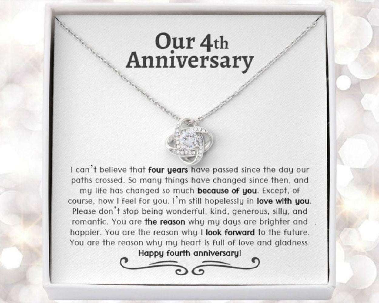 Wife Necklace, 4 Year Anniversary Necklace, Four Year Anniversary, Gift For Wife, Girlfriend, Fruit/Flower Anniversary, 4Th Wedding For Karwa Chauth Rakva