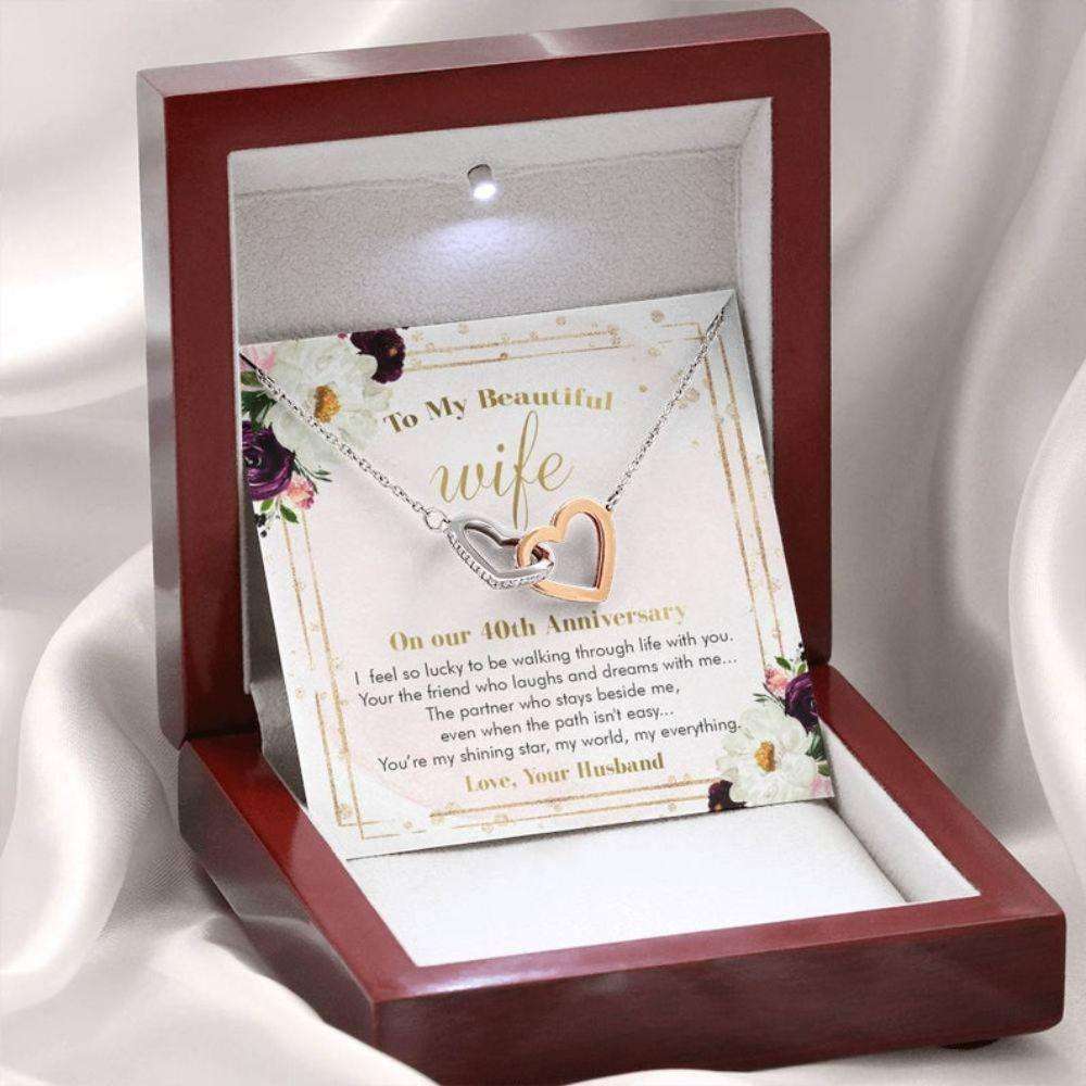 Wife Necklace, 40Th Wedding Anniversary Personalized Interlocking Hearts Pendant Gift, For Karwa Chauth Rakva