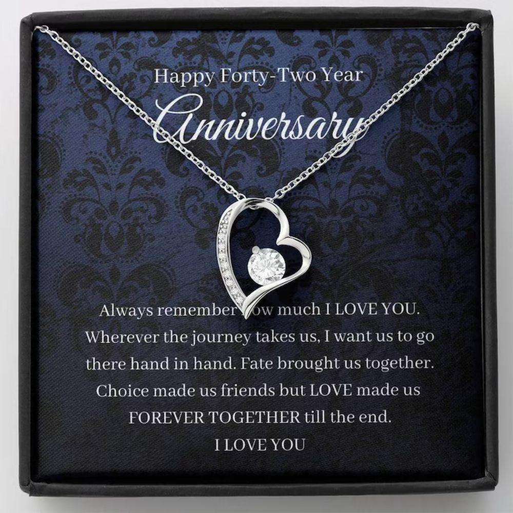 Wife Necklace, 42Nd Wedding Anniversary Necklace Gift For Wife Clocks Anniversary Forty Second 42 Year For Karwa Chauth Rakva