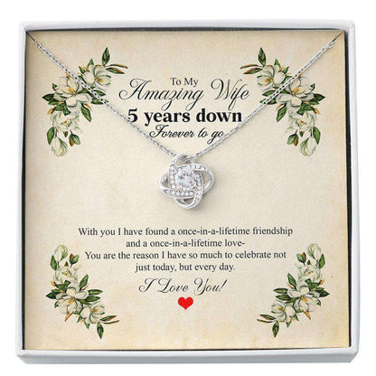 Wife Necklace, 5 Years Down & Forever To Go 5Th Wedding Anniversary Necklace Gift, Fifth Anniversary For Wife Custom Necklace For Karwa Chauth Rakva