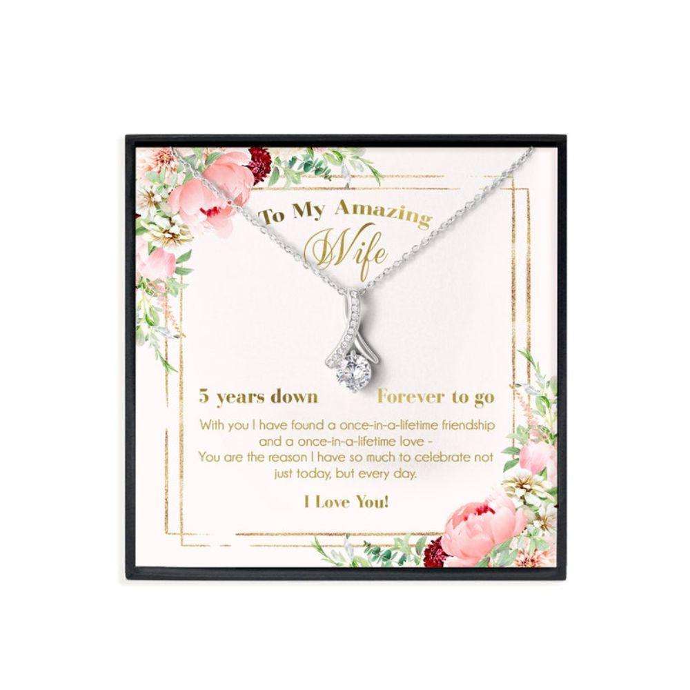 Wife Necklace, 5 Years Down & Forever To Go 5Th Wedding Anniversary Necklace Gift, Fifth Anniversary For Wife For Karwa Chauth Rakva