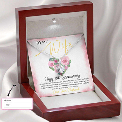 Wife Necklace, Anniversary Necklace: To My Wife Happy Anniversary, Custom Message Card For Karwa Chauth Rakva