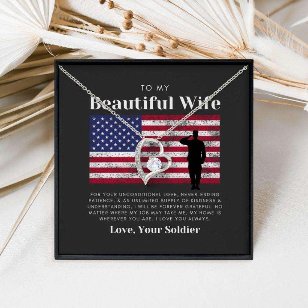 Wife Necklace, Army Wife Gift, Military Wife Forever Love Necklace Gift, Gift For Wife From Soldier For Karwa Chauth Rakva