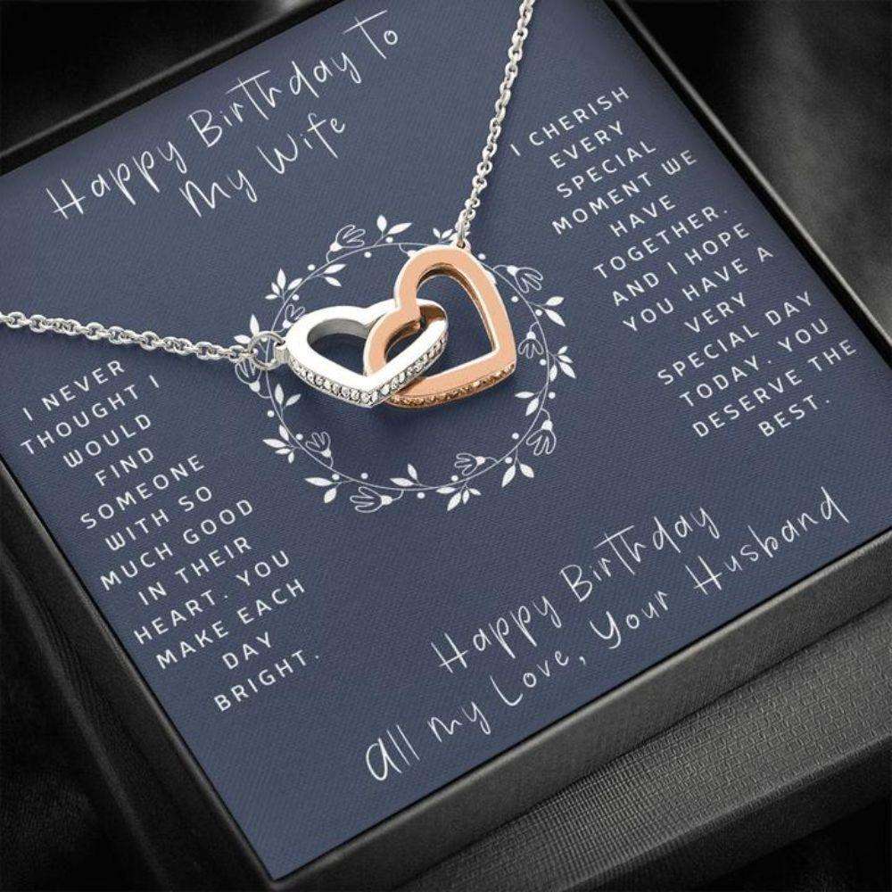 Wife Necklace, Birthday Necklace To Wife “ Necklace For Wife “ Happy Birthday To Wife “ Blue “ Interlocking Hearts For Karwa Chauth Rakva