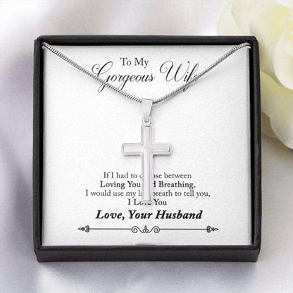 Wife Necklace, Cross Necklace Gift To Wife “ To My Gorgeous Wife From Husband “ Last Breath For Karwa Chauth Rakva