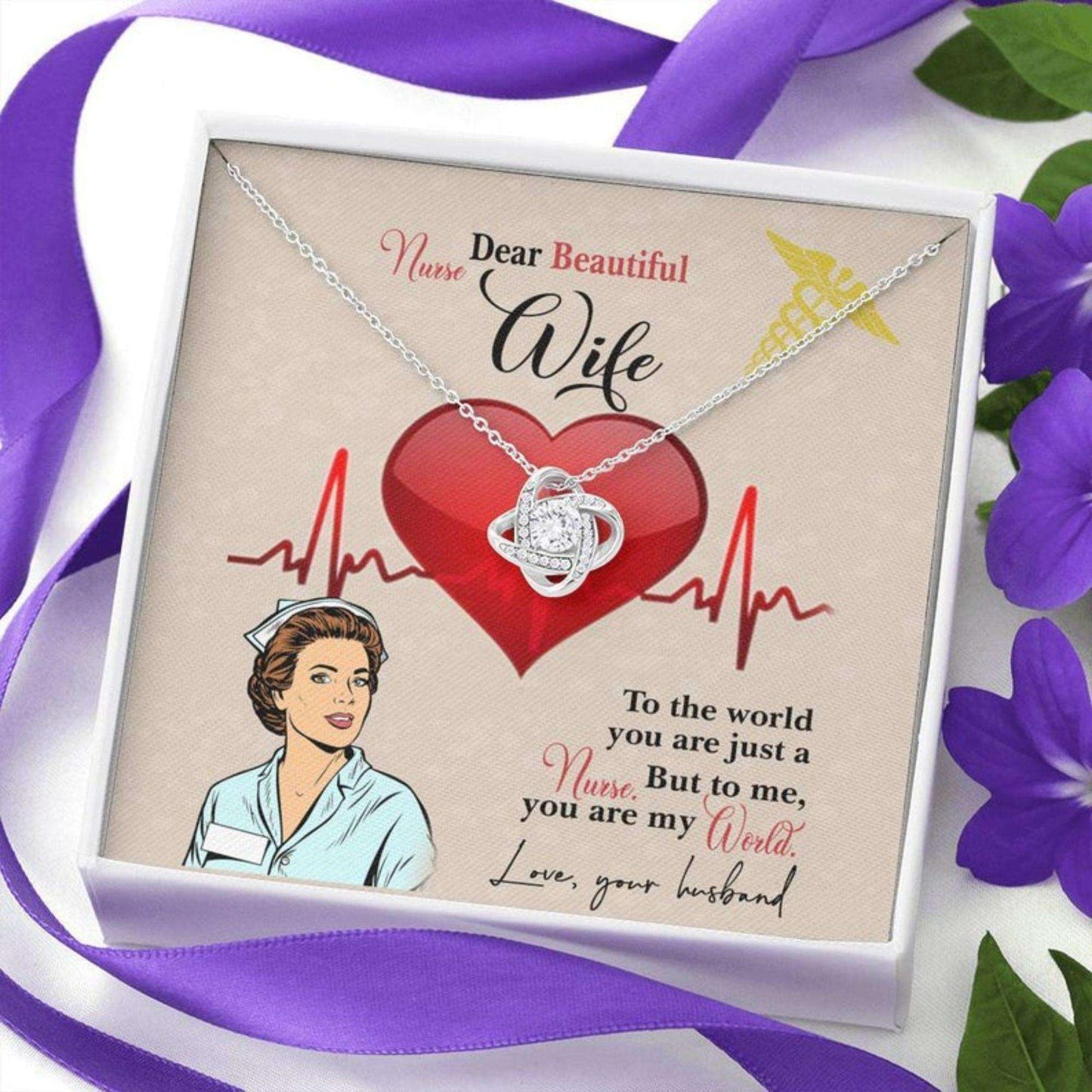 Wife Necklace, Dear Beautiful Nurse Wife Necklace With Message Card “ Gifts For Pregnant Nurse Wife “ Valentines Day Necklace For Karwa Chauth Rakva