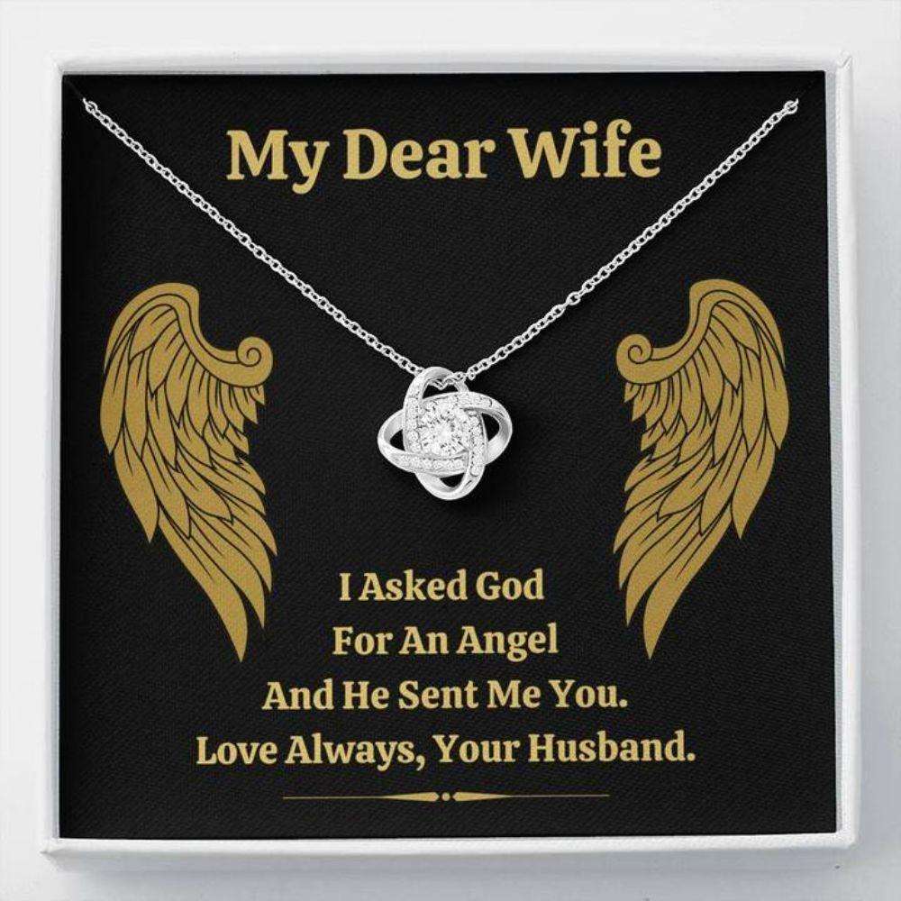 Wife Necklace, Dear Wife Angel Love Knot Necklace Gift For Karwa Chauth Rakva