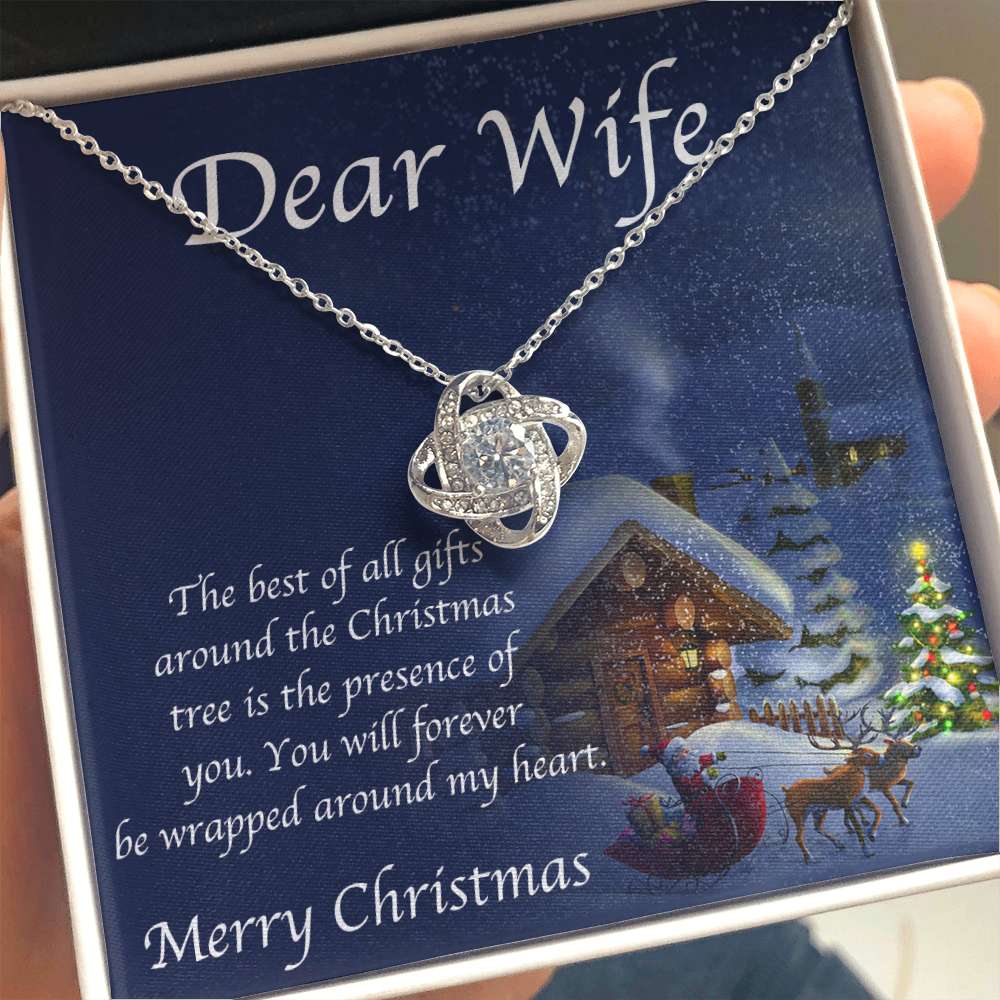 Wife Necklace, Dear Wife Merry Christmas Love Knot Necklace For Karwa Chauth Rakva