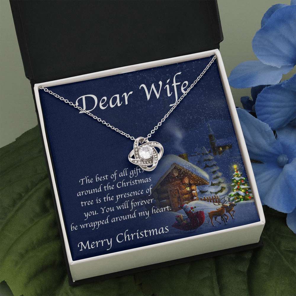 Wife Necklace, Dear Wife Merry Christmas Love Knot Necklace For Karwa Chauth Rakva