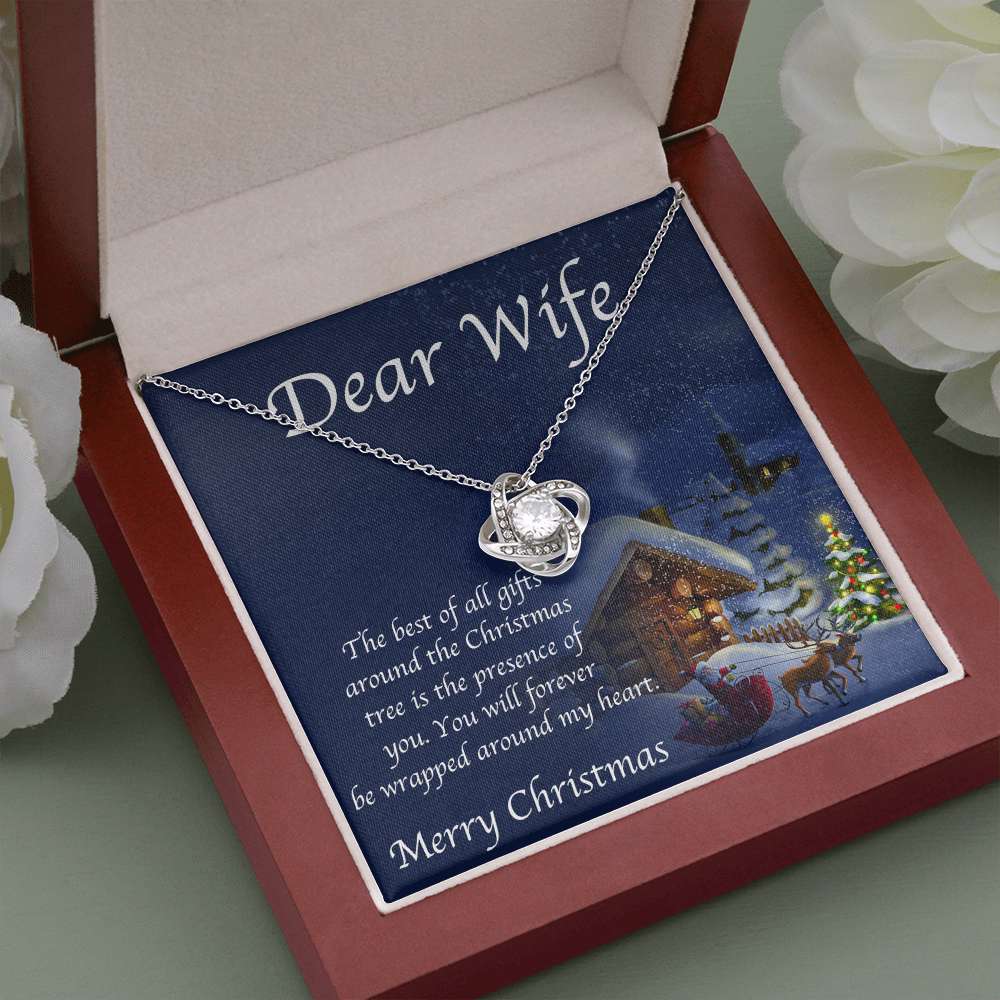 Wife Necklace, Dear Wife Merry Christmas Love Knot Necklace For Karwa Chauth Rakva