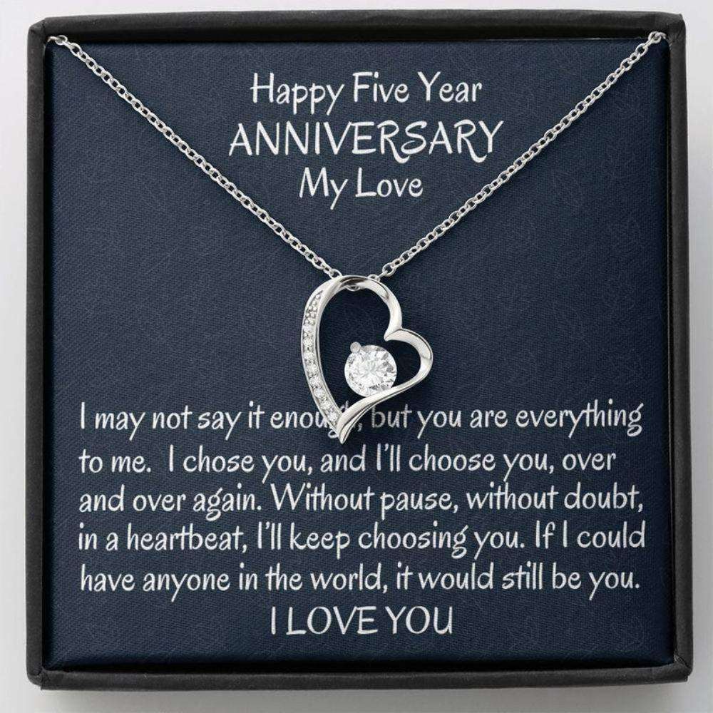 Wife Necklace, Fifth Wedding Anniversary Forever Love Necklace Wife Gift, Five Year Anniversary Necklace Gift For Her For Karwa Chauth Rakva