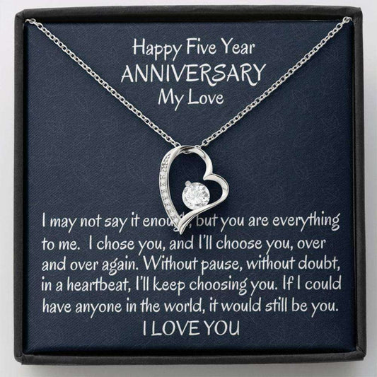 Wife Necklace, Fifth Wedding Anniversary Forever Love Necklace Wife Gift, Five Year Anniversary Necklace Gift For Her For Karwa Chauth Rakva