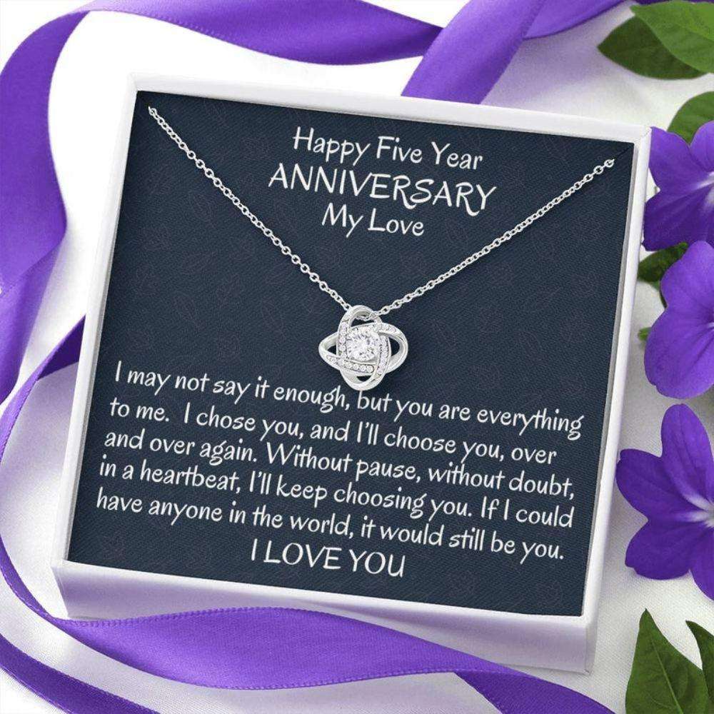 Wife Necklace, Fifth Wedding Anniversary Love Knot Wife Gift, Five Year Anniversary Necklace Gift For Her Anniversary For Karwa Chauth Rakva