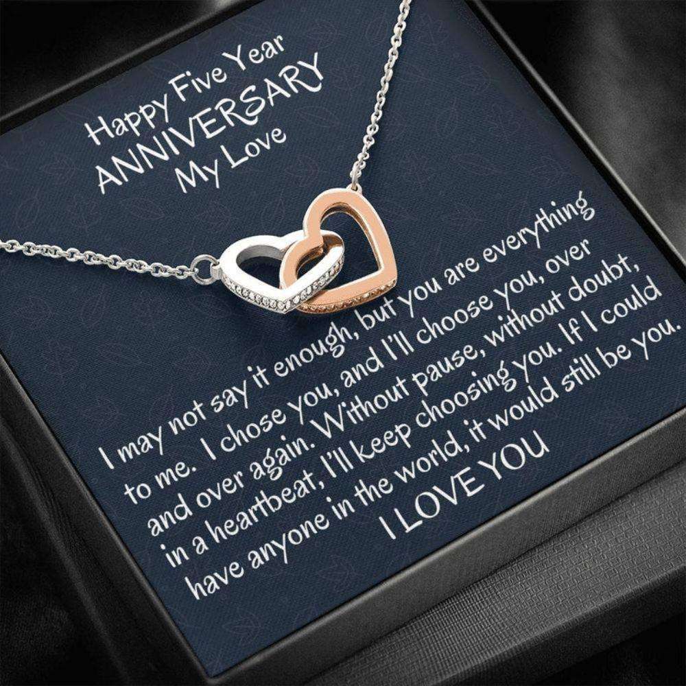 Wife Necklace, Fifth Wedding Anniversary Two Hearts Wife Gift, Five Year Anniversary Necklace Gift For Her Anniversary For Karwa Chauth Rakva