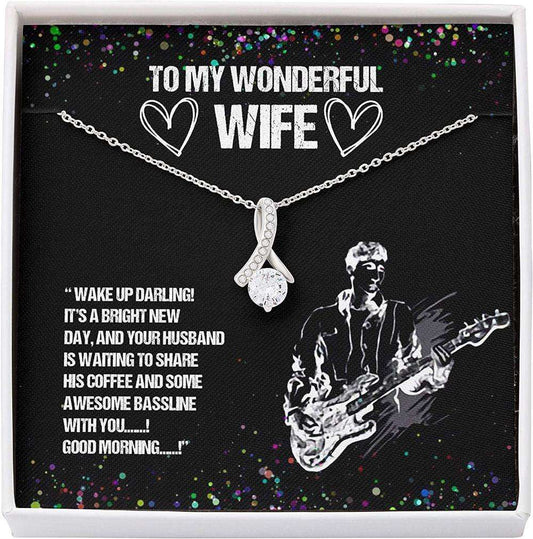 Wife Necklace Gift For Her From Husband, Guitar Bassline Good Morning Wake Up Share Necklace For Karwa Chauth Rakva