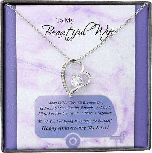 Wife Necklace Gift For Her From Husband, Love Wedding Marry Forever Cherish Together Necklace For Karwa Chauth Rakva