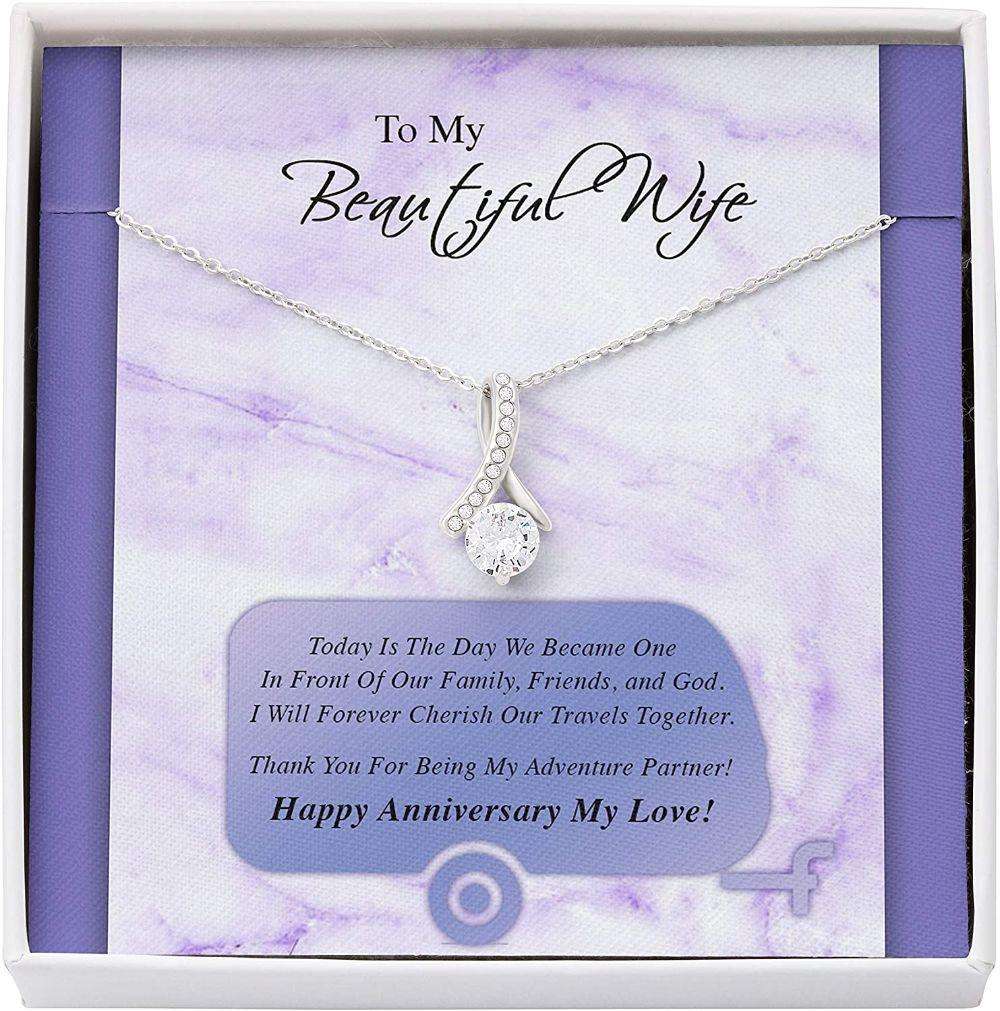 Wife Necklace Gift For Her From Husband, Love Wedding Marry Forever Cherish Together Necklace For Karwa Chauth Rakva