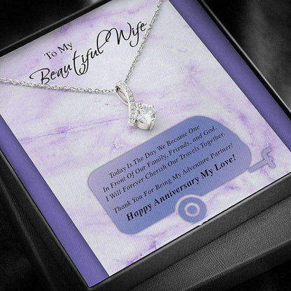 Wife Necklace Gift For Her From Husband, Love Wedding Marry Forever Cherish Together Necklace For Karwa Chauth Rakva