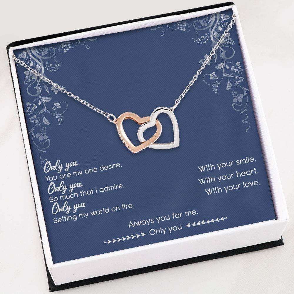 Wife Necklace, Gift For Her “ Ony You Necklace “ Interlocking Hearts Necklace With Gift Box For Birthday Christmas For Karwa Chauth Rakva