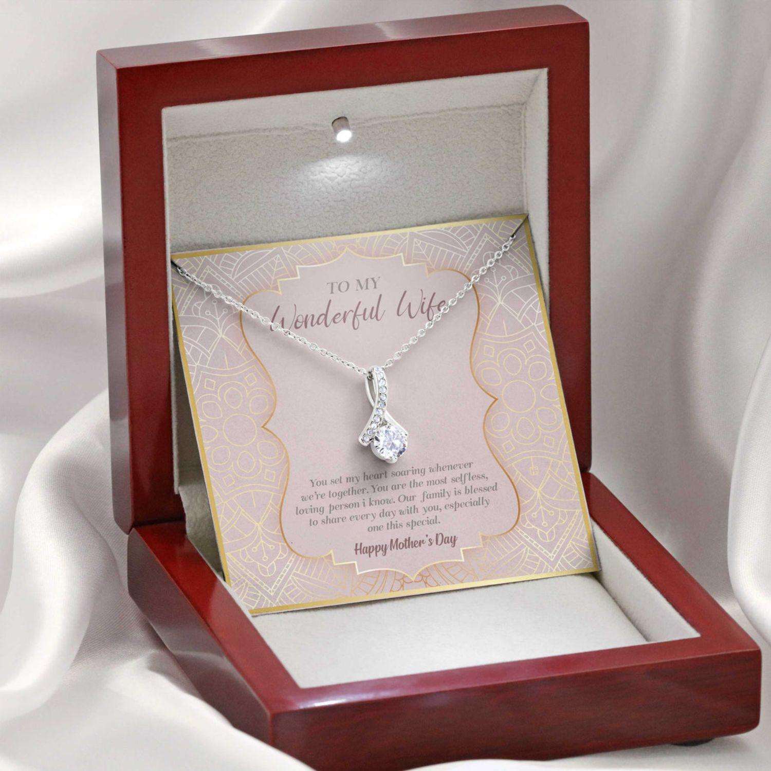 Wife Necklace, Gift For Mother’S Day From Husband To My Wonderful Wife, Message Card Beauty Necklace For Karwa Chauth Rakva