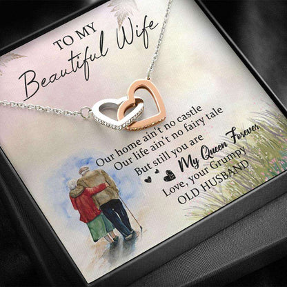 Wife Necklace, Gift For Wife, My Queen Forever “ Interlocking Heart Necklace For Karwa Chauth Rakva