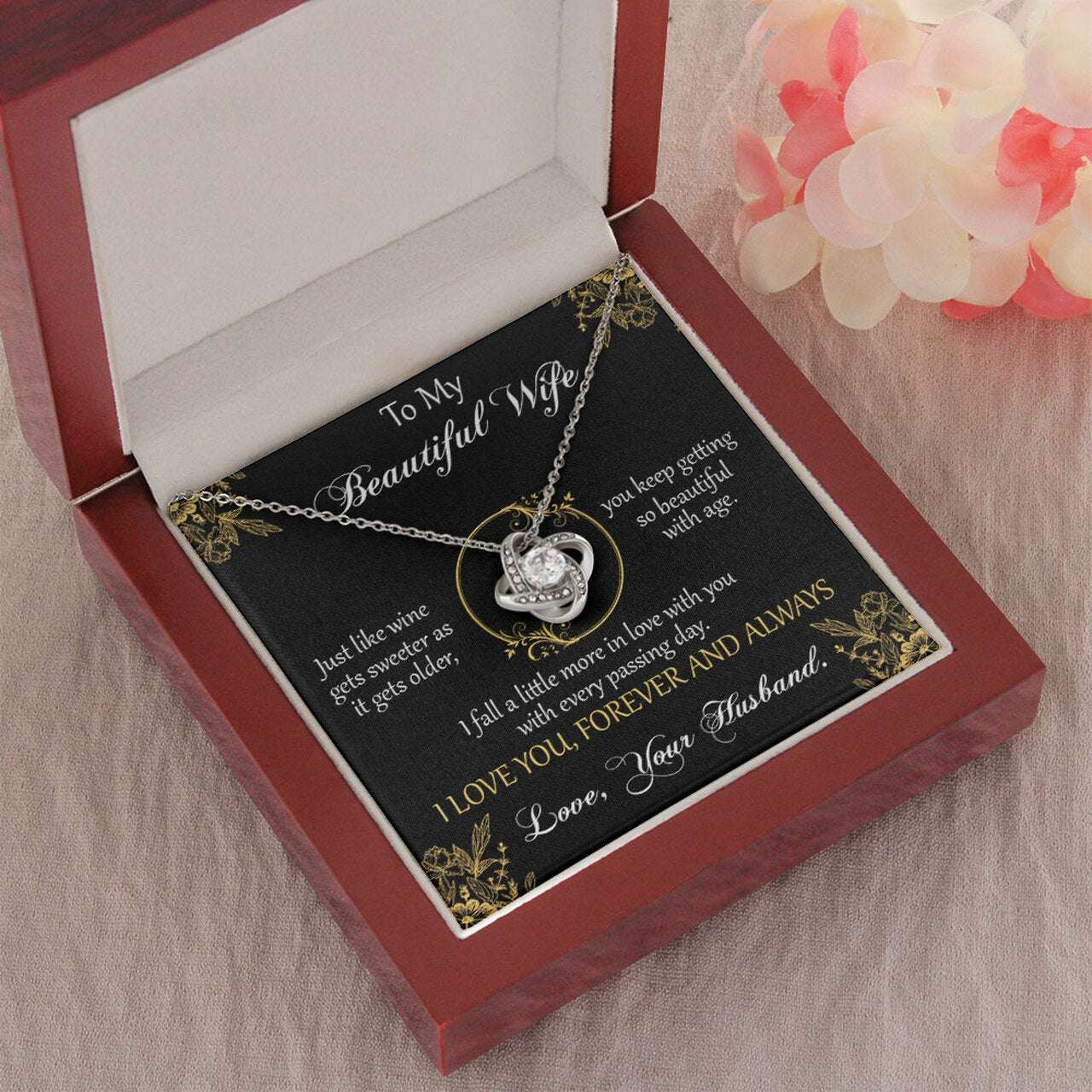 Wife Necklace, Gift For Wife, Necklace For Wife, Jewelry For Wife From Husband Love Knot Necklace For Karwa Chauth Rakva