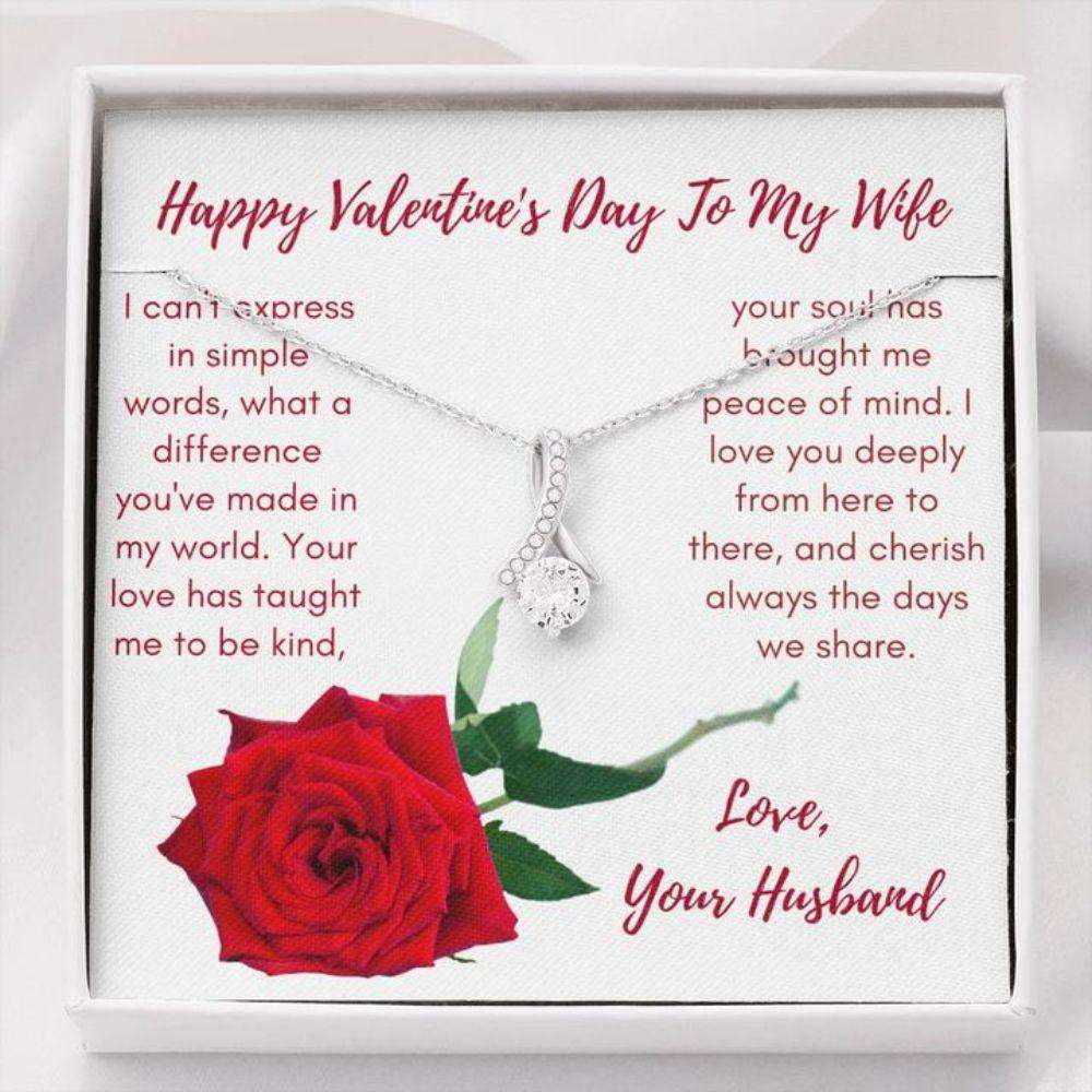 Wife Necklace, Gift Necklace Message Card To My Wife Happy Valentine’S Day Red Rose For Karwa Chauth Rakva