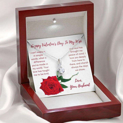 Wife Necklace, Gift Necklace Message Card To My Wife Happy Valentine’S Day Red Rose For Karwa Chauth Rakva