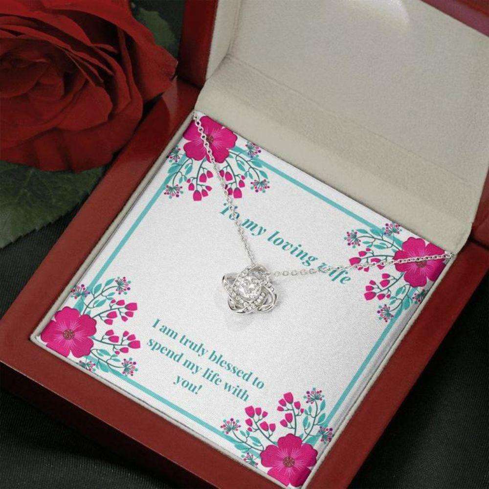 Wife Necklace, Gift Necklace Message Card Wife Blessed White Stronger Together For Karwa Chauth Rakva