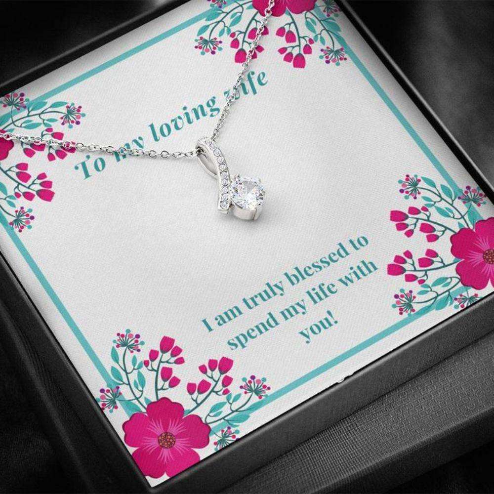 Wife Necklace, Gift Necklace With Message Card Wife Blessed Necklace For Karwa Chauth Rakva