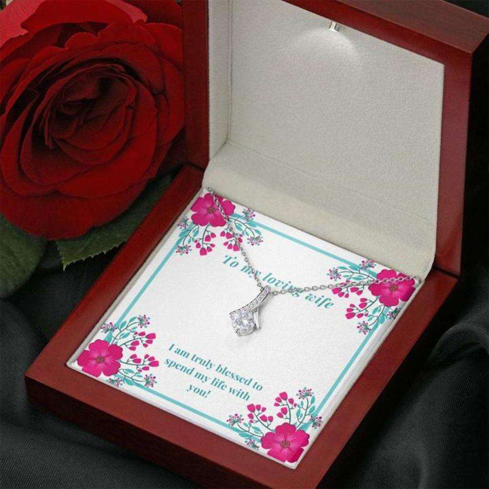 Wife Necklace, Gift Necklace With Message Card Wife Blessed Necklace For Karwa Chauth Rakva