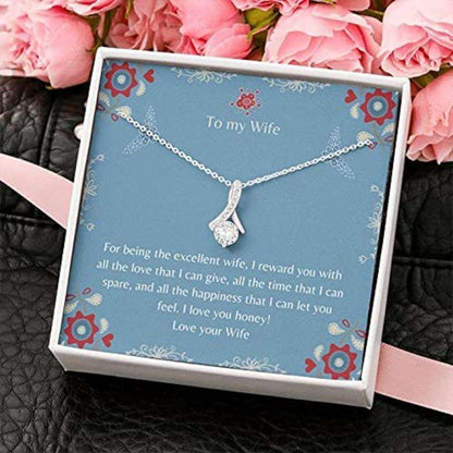 Wife Necklace, Gift Necklace With Message Card Wife To Wife Blue The Inner Necklace, Gift To My Wife Necklace For Karwa Chauth Rakva