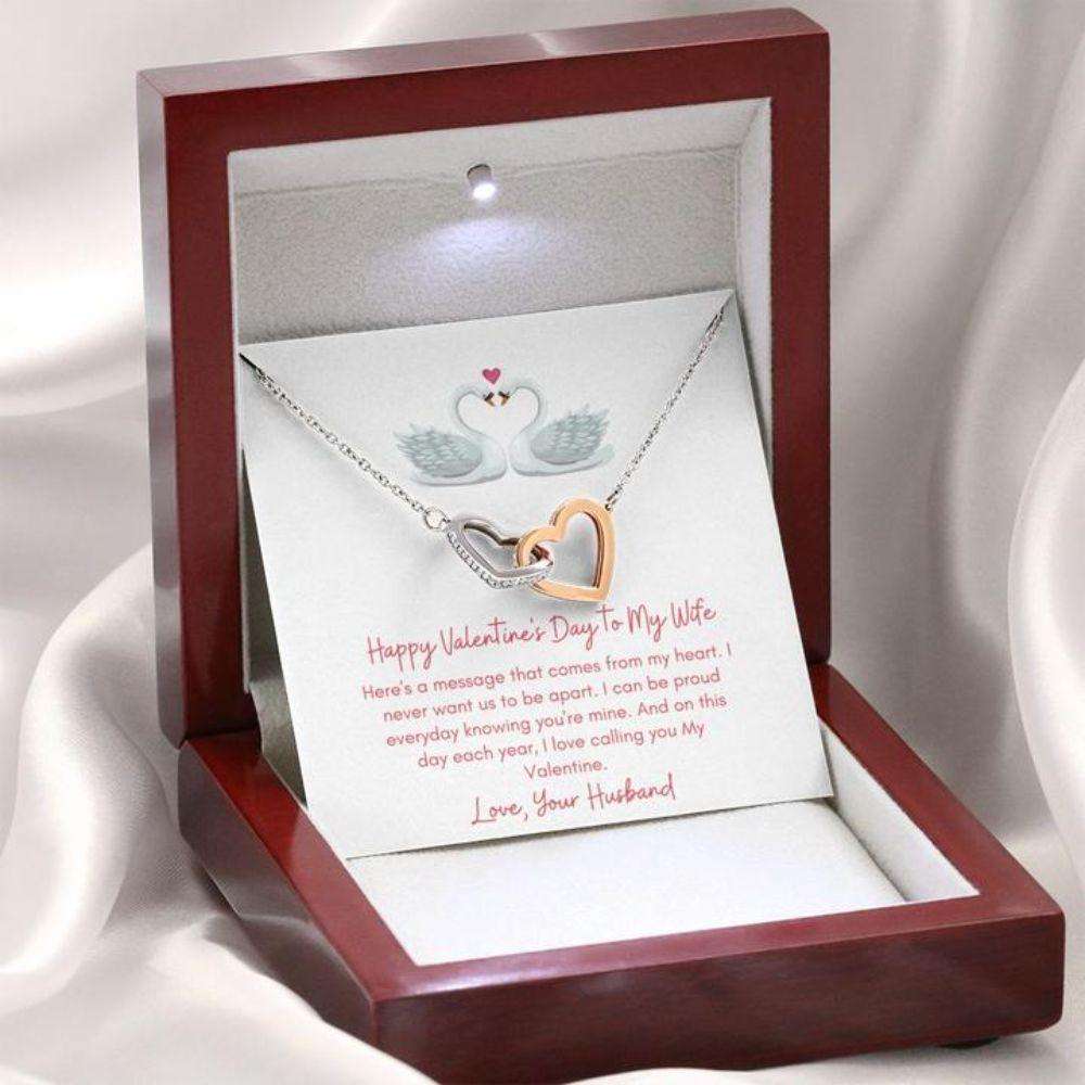 Wife Necklace, Gift Necklace With Valentine’S Day Message Card To Wife “ Comes From The Heart “ Interlocking Hearts For Karwa Chauth Rakva