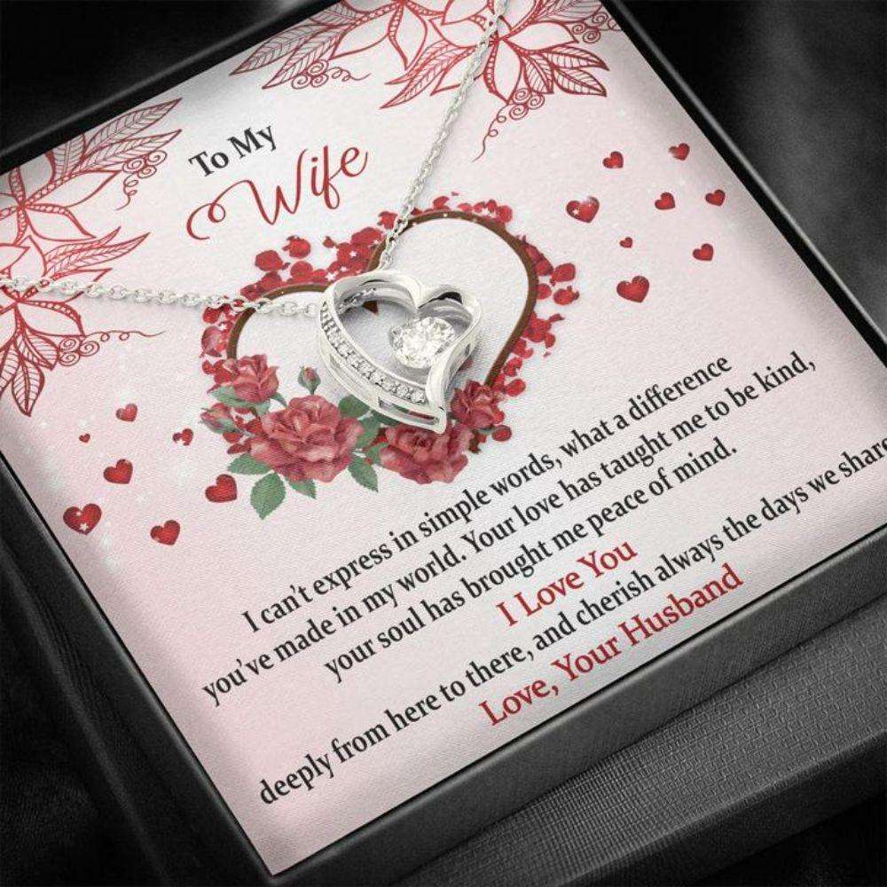 Wife Necklace “ Gift To My Wife “ Jewelry Gift For Wife “ Pink Heart Perfect For Valentine’S Day “ Message Card For Wife For Karwa Chauth Rakva