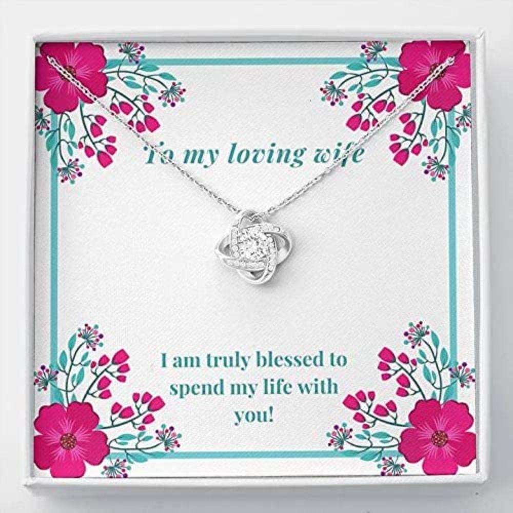 Wife Necklace, Gift To My Wife Necklace With Message Card Wife Blessed White Stronger Together For Karwa Chauth Rakva