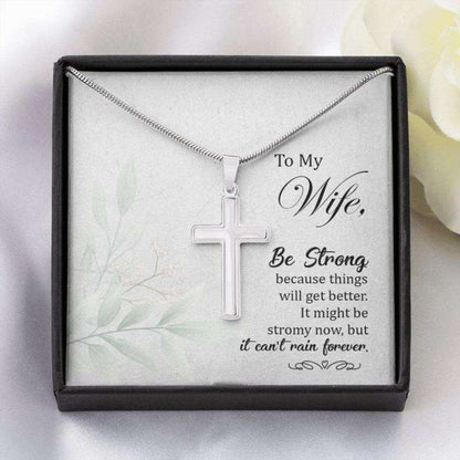 Wife Necklace, Gift To Wife “ Wife Necklace Be Strong “ Faithful Cross Necklace “ Gift Necklace Message Card For Karwa Chauth Rakva