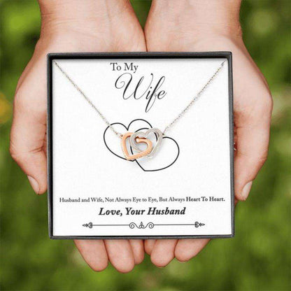 Wife Necklace, Gift To Wife “ Wife Necklace “ Heart To Heart “ Gift Necklace Message Card For Karwa Chauth Rakva