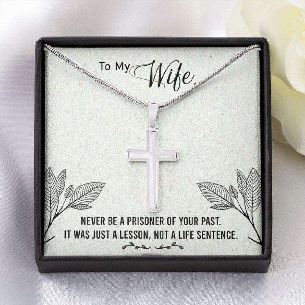 Wife Necklace, Gift To Wife “ Wife Necklace Never A Prisoner “ Faithful Cross Necklace “ Gift Necklace Message Card For Karwa Chauth Rakva