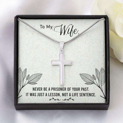 Wife Necklace, Gift To Wife “ Wife Necklace Never A Prisoner “ Faithful Cross Necklace “ Gift Necklace Message Card For Karwa Chauth Rakva