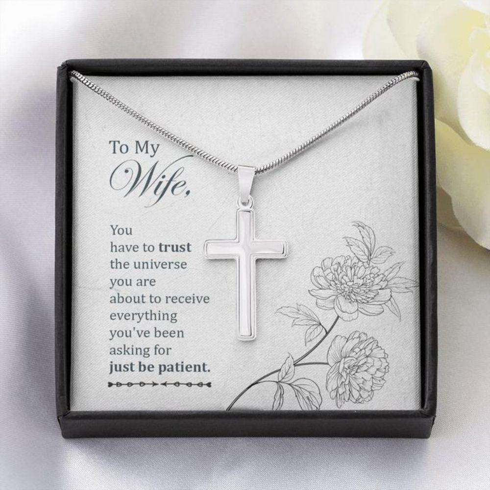 Wife Necklace, Gift To Wife “ Wife Necklace Trust “ Faithful Cross Necklace “ Gift Necklace Message Card For Karwa Chauth Rakva