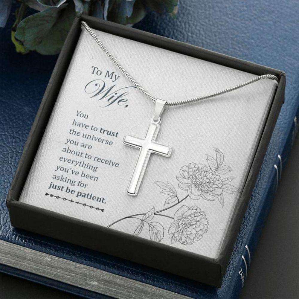 Wife Necklace, Gift To Wife “ Wife Necklace Trust “ Faithful Cross Necklace “ Gift Necklace Message Card For Karwa Chauth Rakva