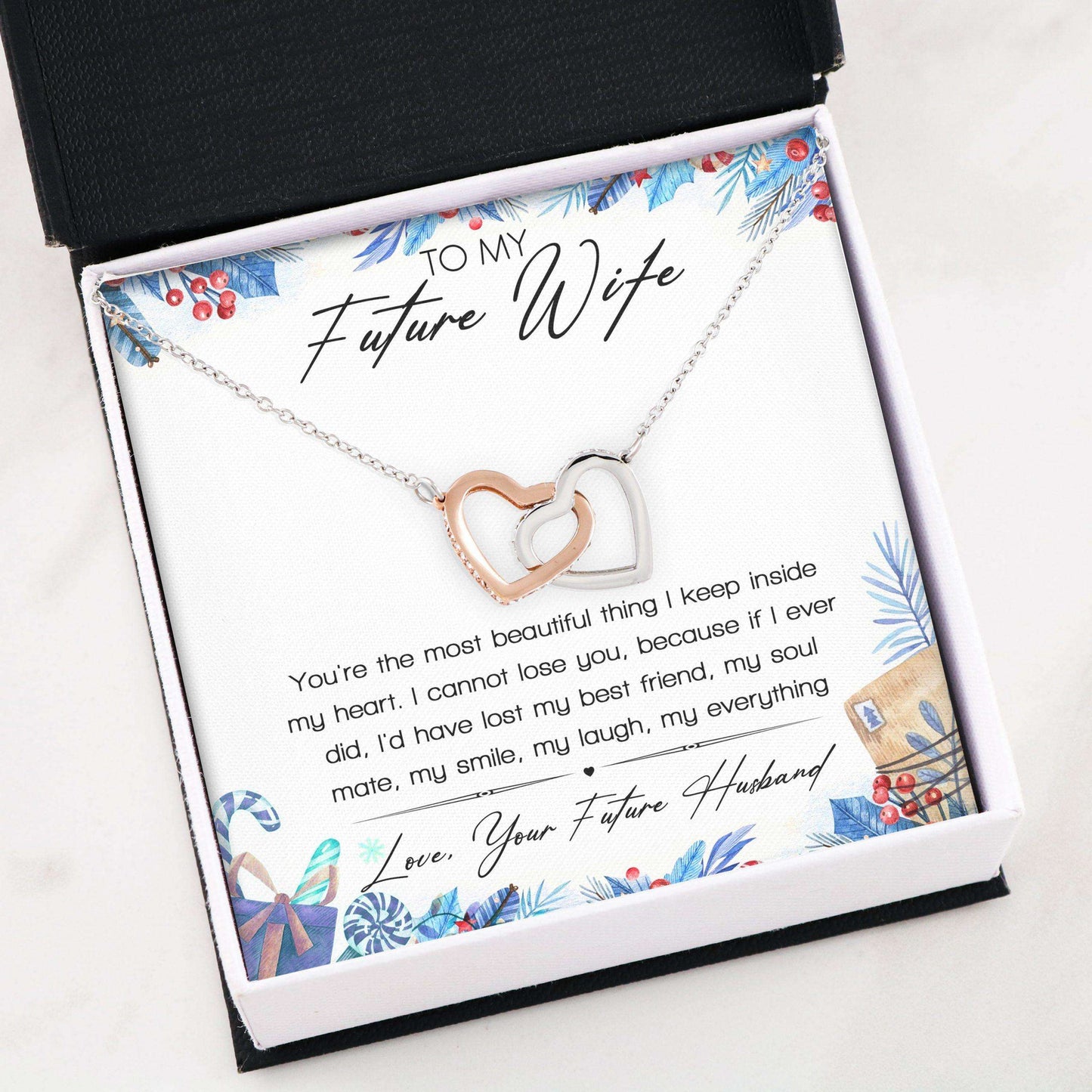 Wife Necklace Gifts, To My Wife- Interlocking Hearts Necklace For Karwa Chauth Rakva