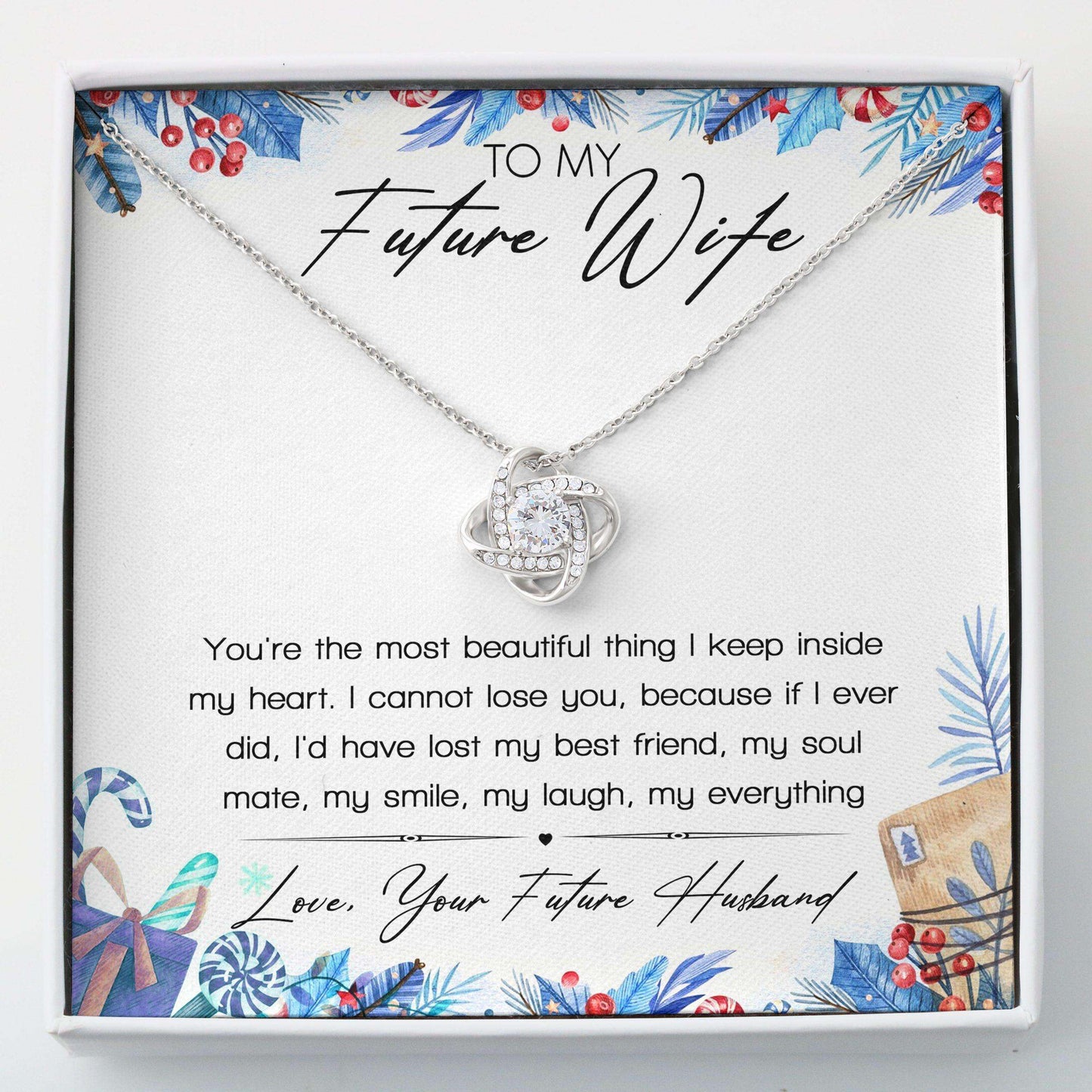 Wife Necklace Gifts, To My Wife “ Love Knots Hearts Necklace For Karwa Chauth Rakva