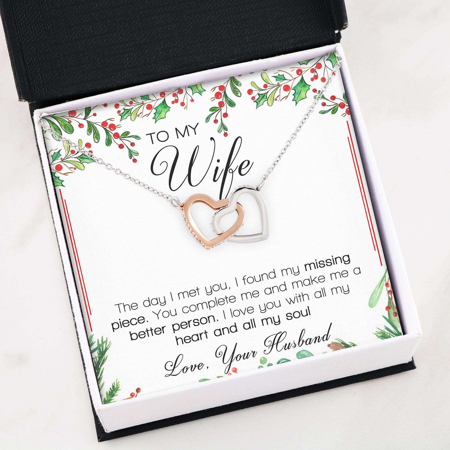 Wife Necklace Gifts, To My Wife Necklace Message Card “ Interlocking Hearts For Karwa Chauth Rakva